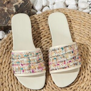 Women's Multicolor Tweed Slide Sandals